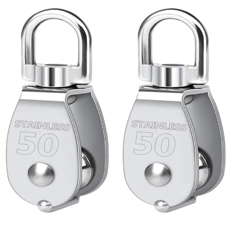 Twours Pulley 304 Stainless Steel Single Pulley Block M50 Small Heavy Duty Swivel Bearing Pulley System for Rigging, Lifting, Cargo Transportation,Gym Equipment (M50 2PCS) - Image 1